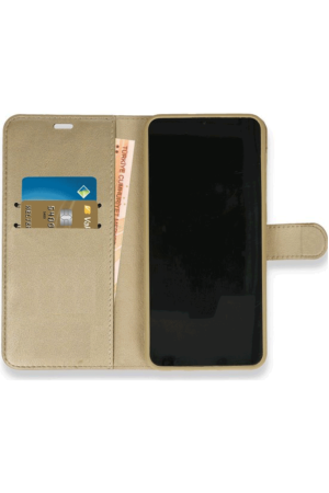 iPhone 8 Plus Cüzdanlı Kapaklı Kılıf Kartlıklı Standlı Kopçalı Gold