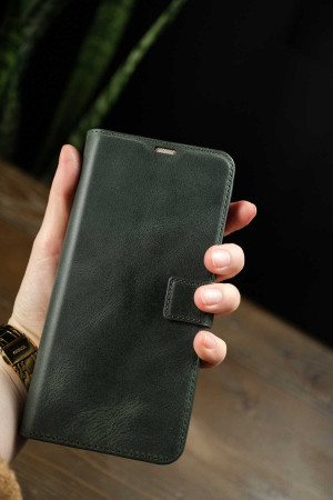 Xiaomi Redmi A3 2024 Hakiki Deri Cüzdanlı Kapaklı Kaliteli Lüks Cüzdan Kılıf Haki